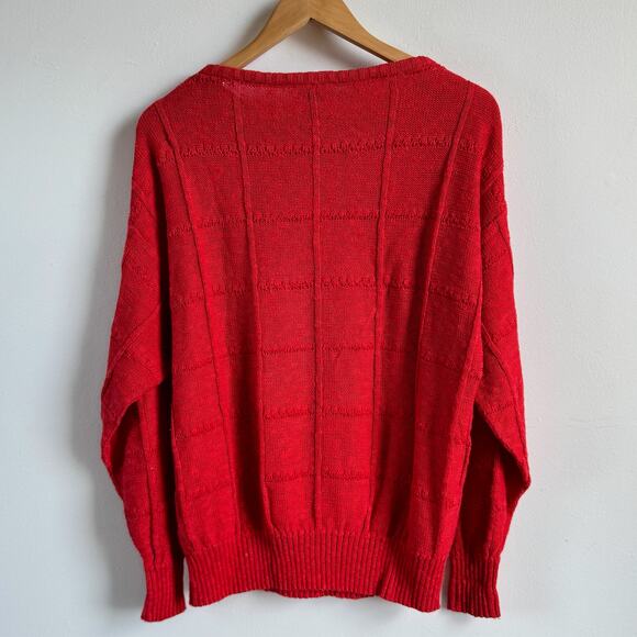 Vintage 80’s Cotton Linen Blend ZANOBETTI Windowpane Sweater in Red - Picture 3 of 8